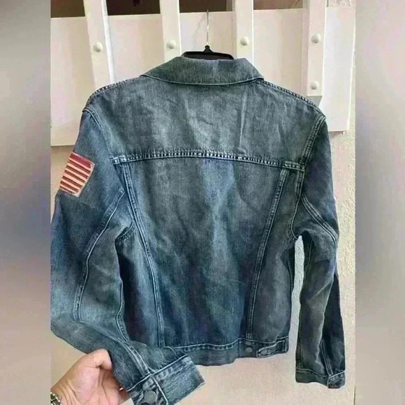 Polo Ralph Lauren Denim Jacket With American Flag Arm Patch Size Small - Picture 2 of 4